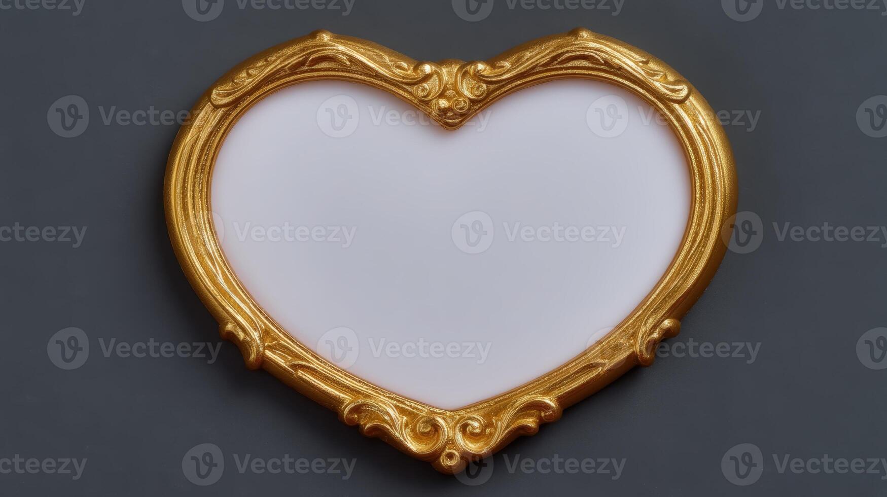 Gold heart shaped frame on a gray background photo