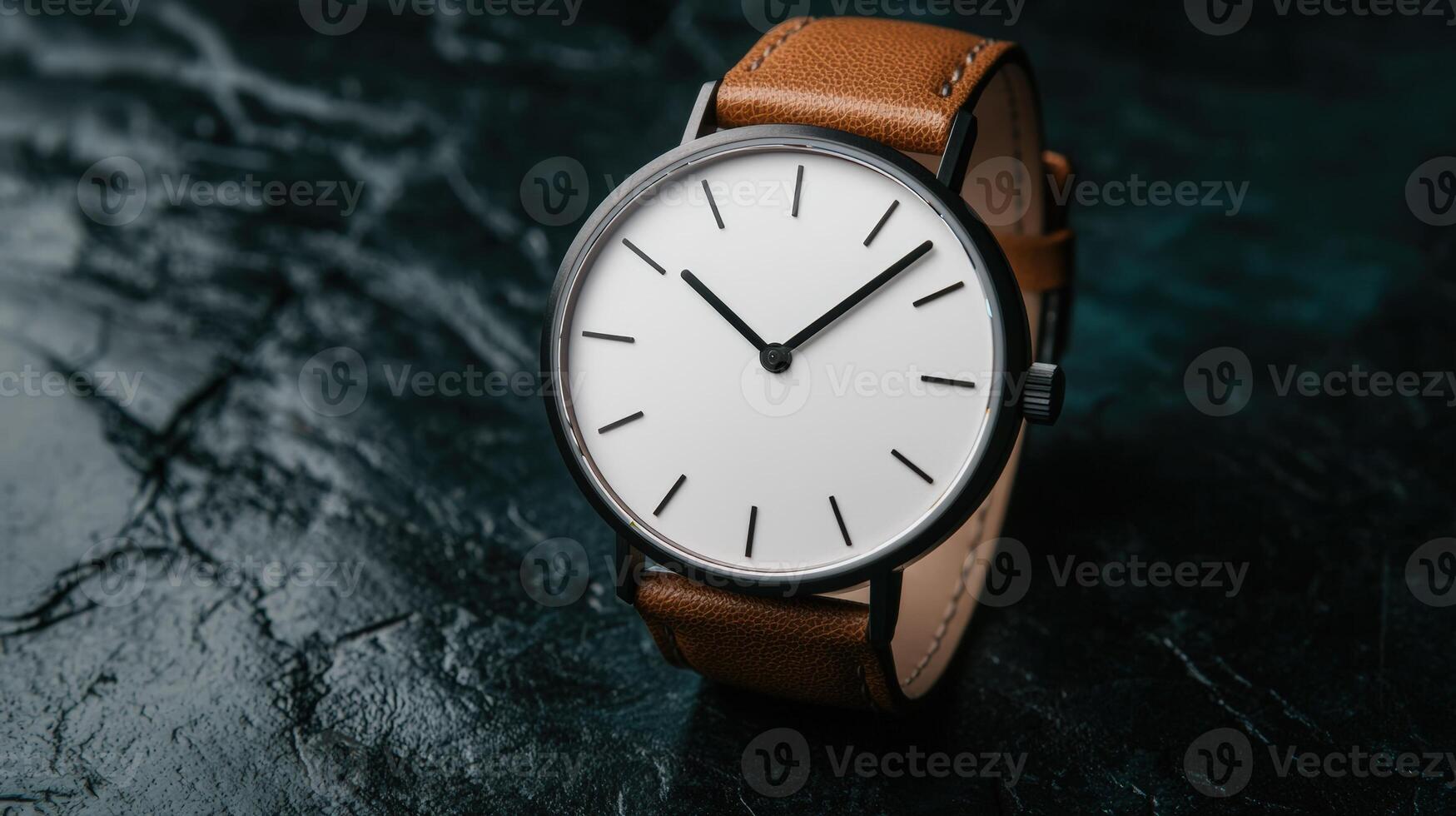 Elegant wristwatch with a minimalist design and brown leather strap photo