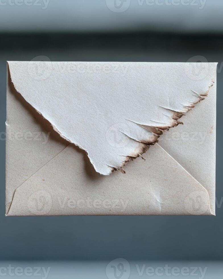 Burnt edge of vintage envelope with torn paper photo