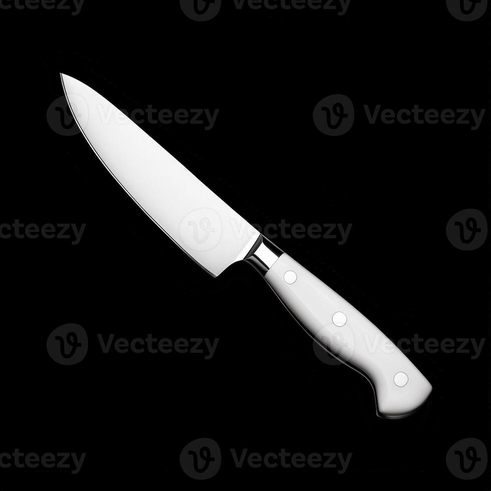 Elegant chefs knife with a white handle on black photo