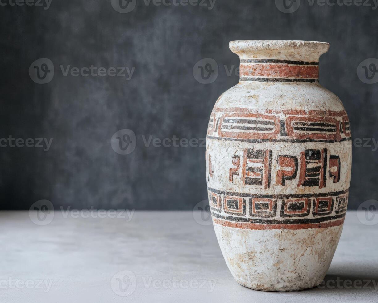 Ancient vase with geometric patterns, a cultural artifact photo