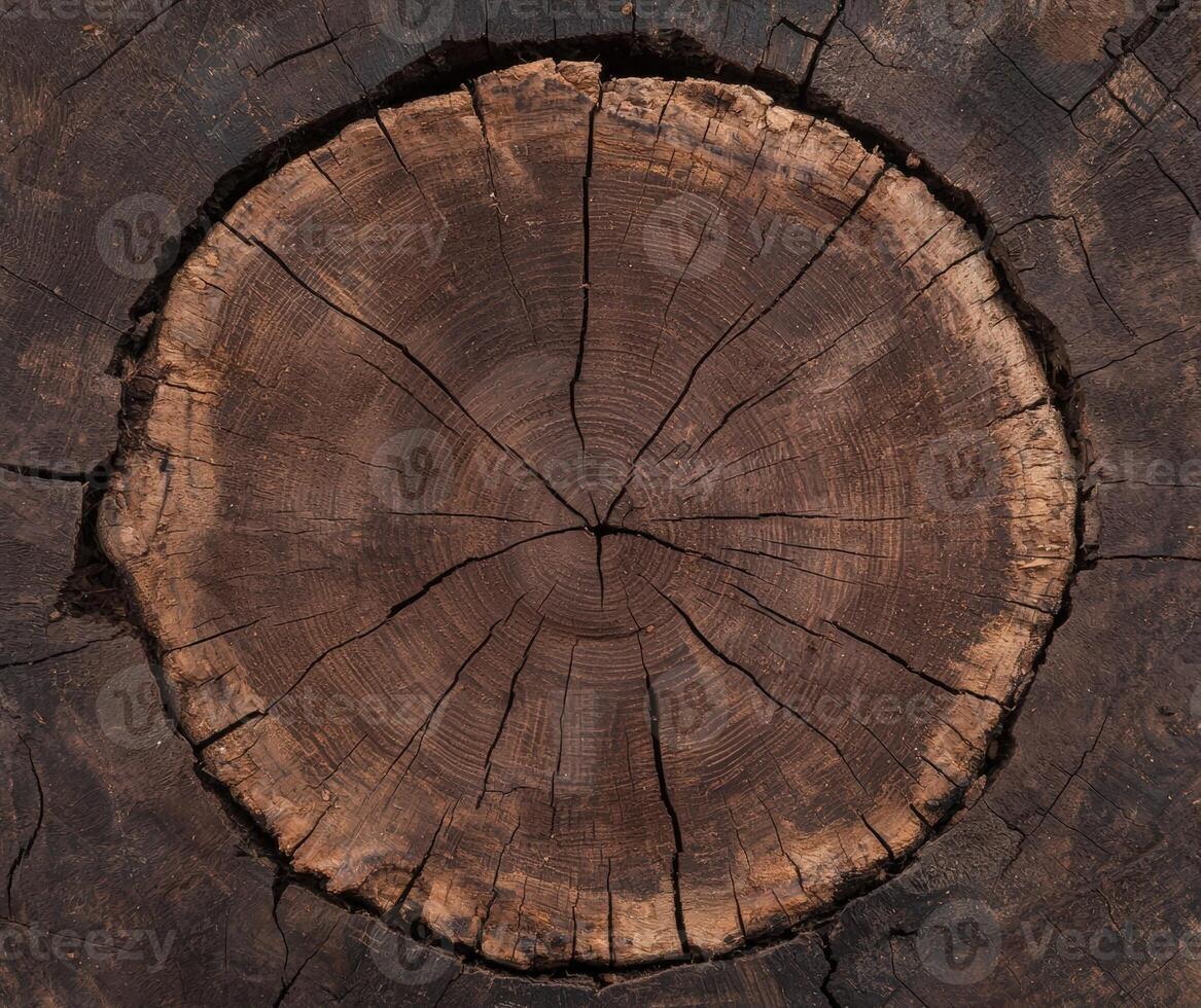 Detailed cross section of a dark tree trunk photo