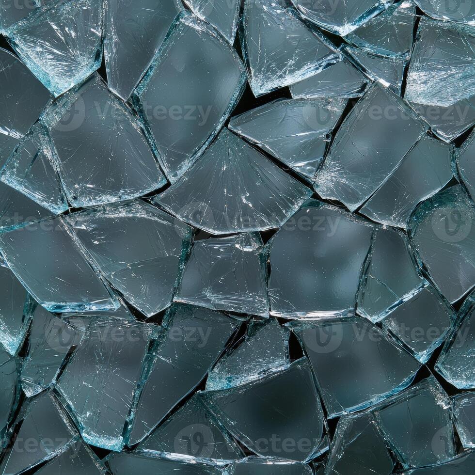 Abstract background of shattered glass pieces with sharp edges photo