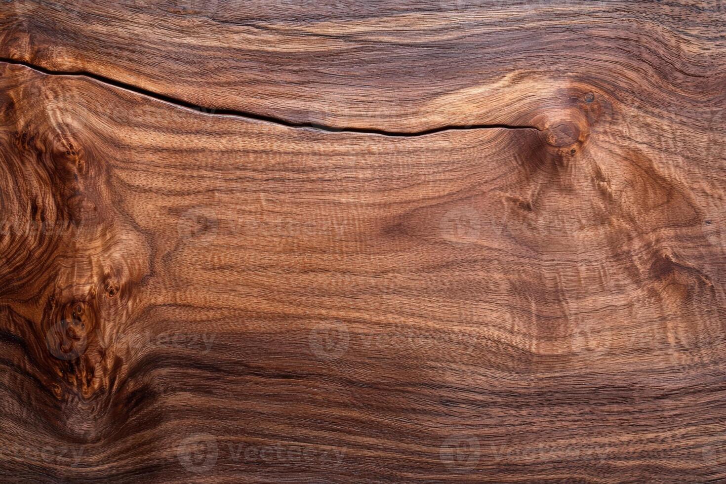 Rich brown wood grain texture with natural knot and crack photo