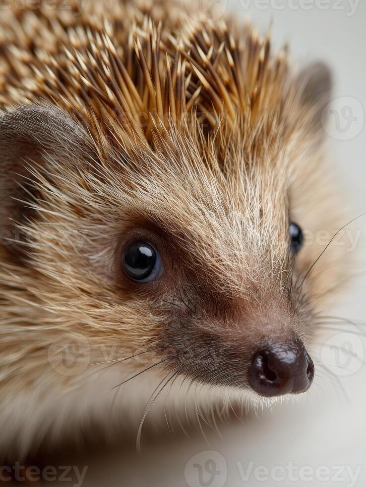 Adorable close up of a curious hedgehogs face photo
