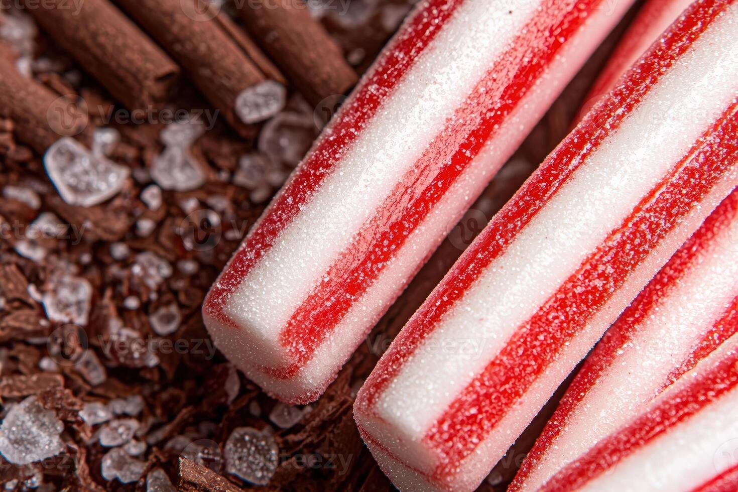 Festive peppermint sticks with chocolate shavings and sea salt photo