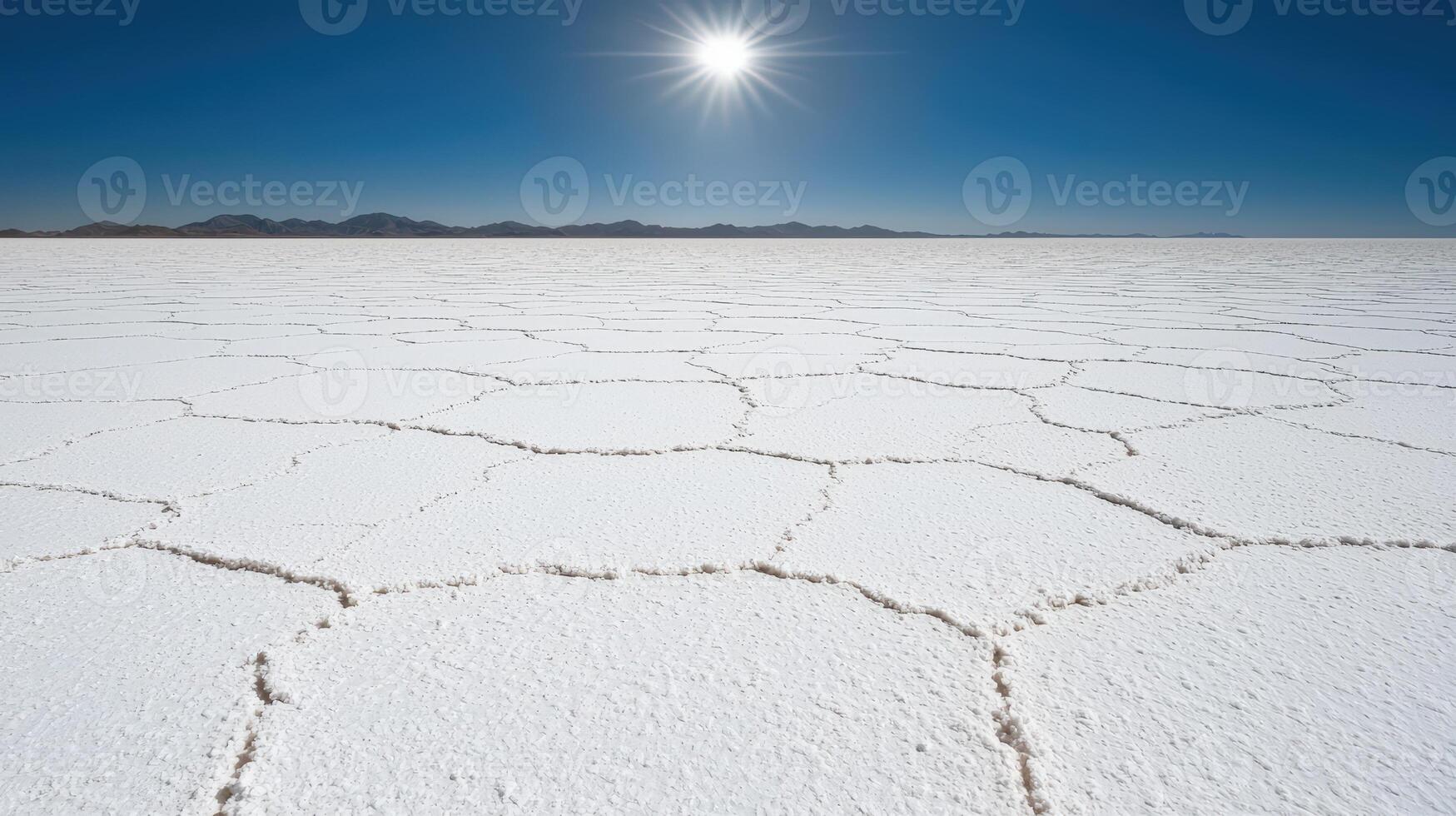 Vast, cracked salt flats under a bright sun photo