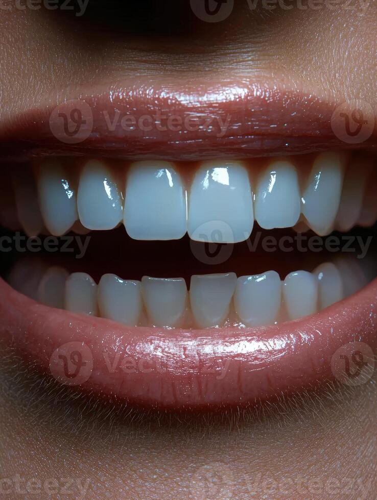 Close up of a perfect, healthy, and bright white smile photo