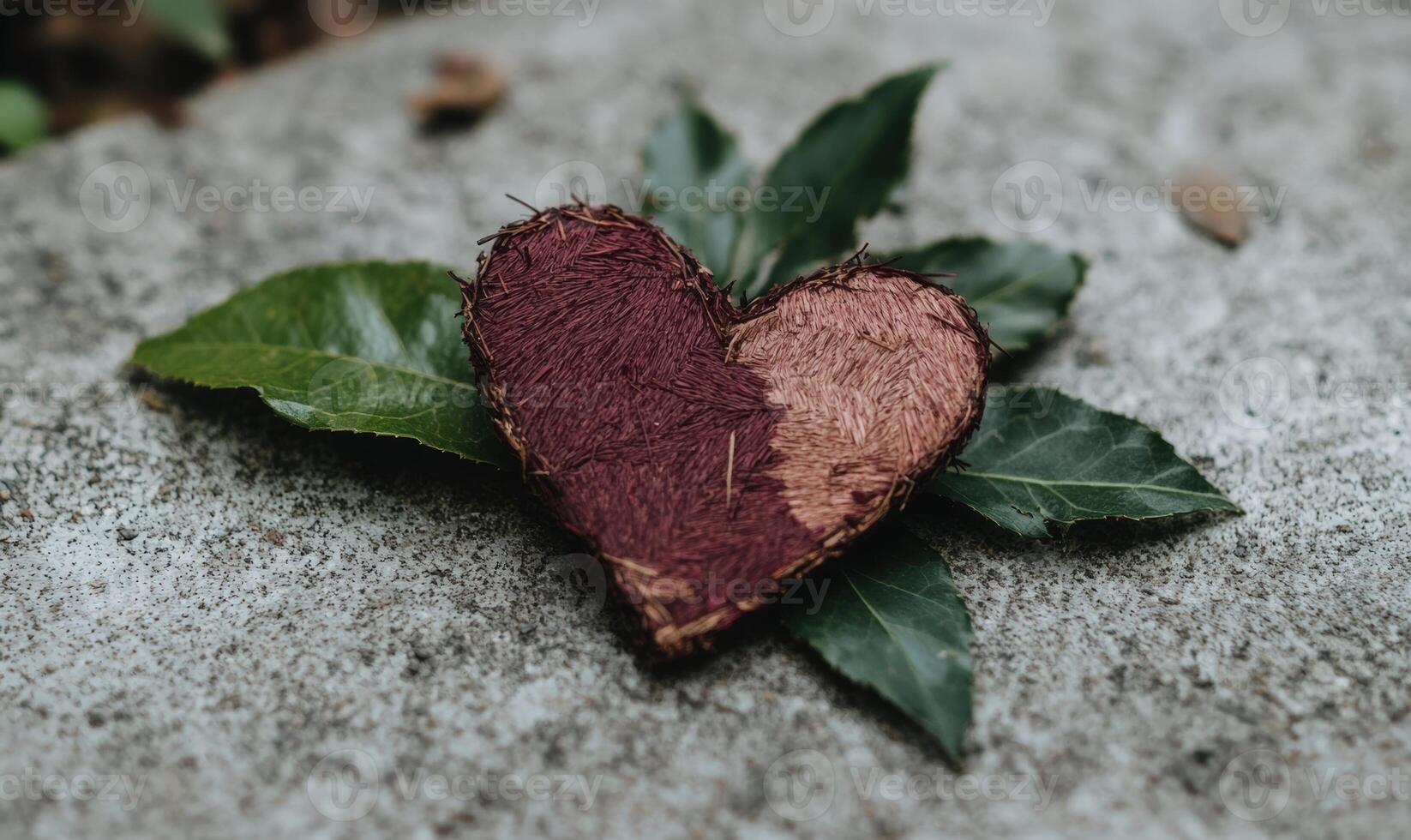 Rustic heart on leaves, a symbol of love photo