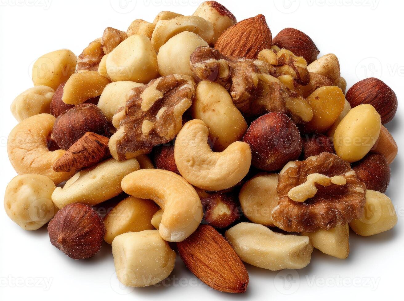 Delicious mixed nuts. almonds, cashews, hazelnuts, walnuts, macadamia photo