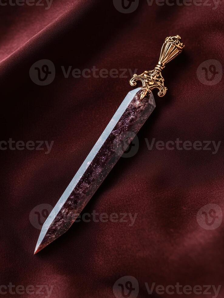 Elegant decorative dagger with a crystal blade on fabric photo