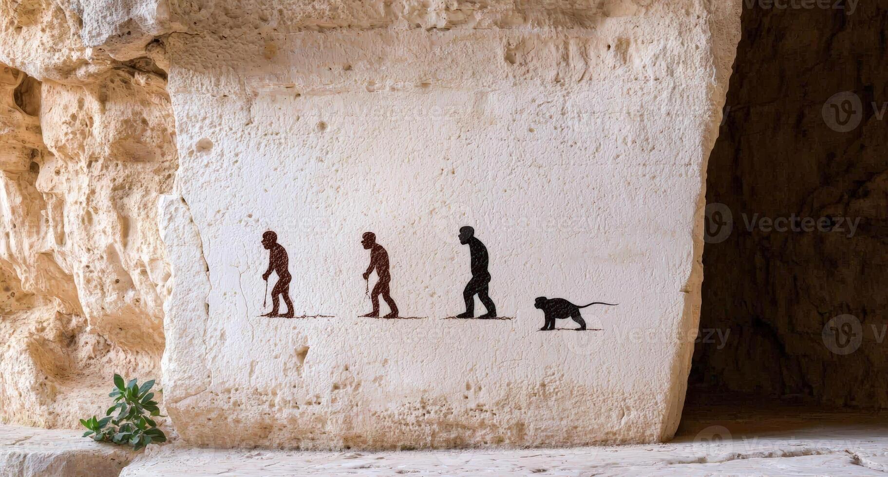 Evolution of man concept painted on a rock wall photo