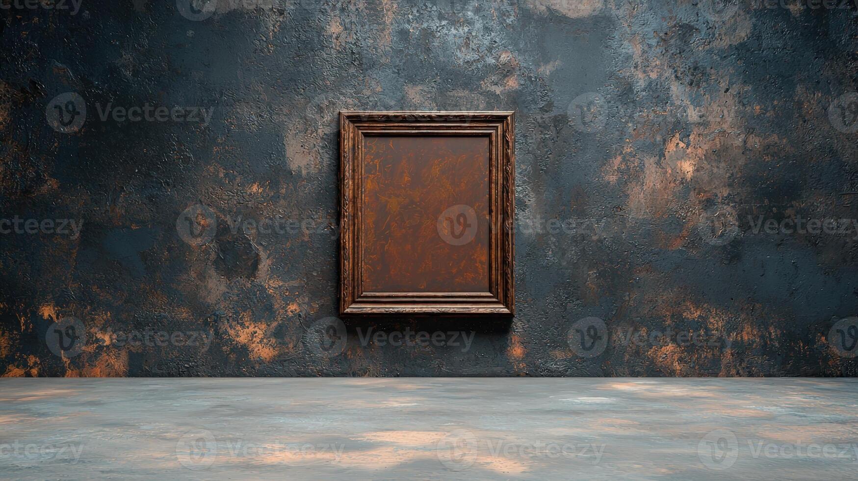 Empty ornate picture frame on textured wall background photo