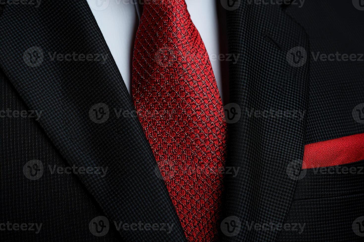 Elegant black suit jacket with a vibrant red tie photo