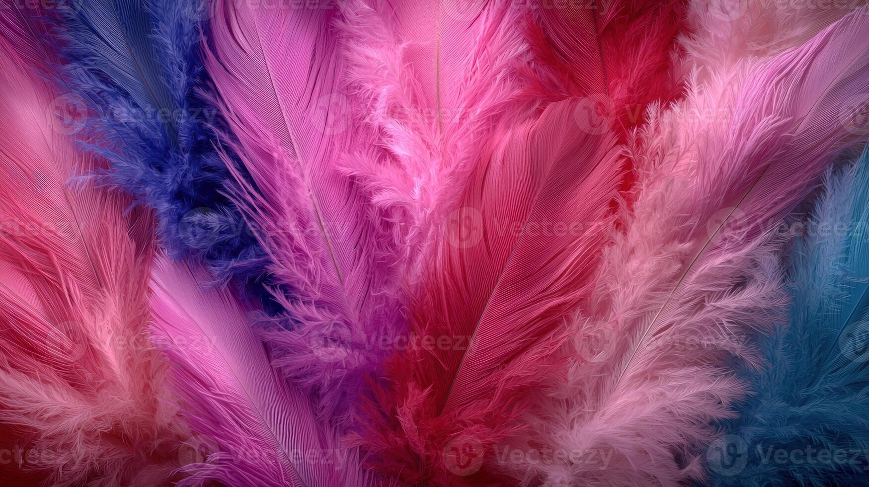 Colorful feathers in shades of pink, purple, and blue photo