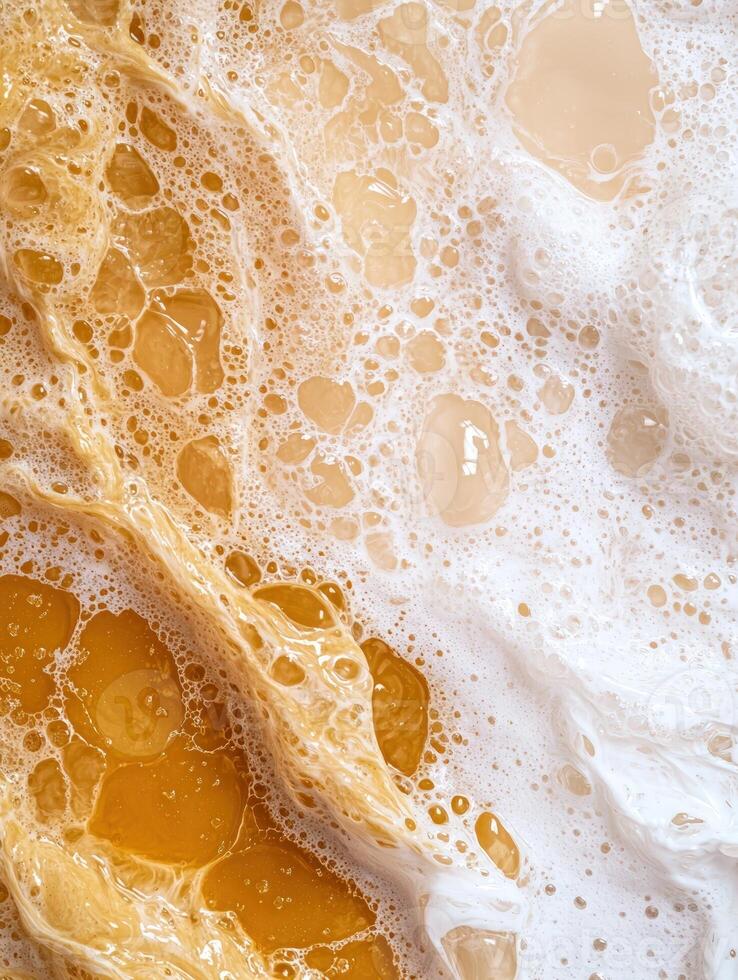 Golden and white foam texture background, abstract bubbly surface photo