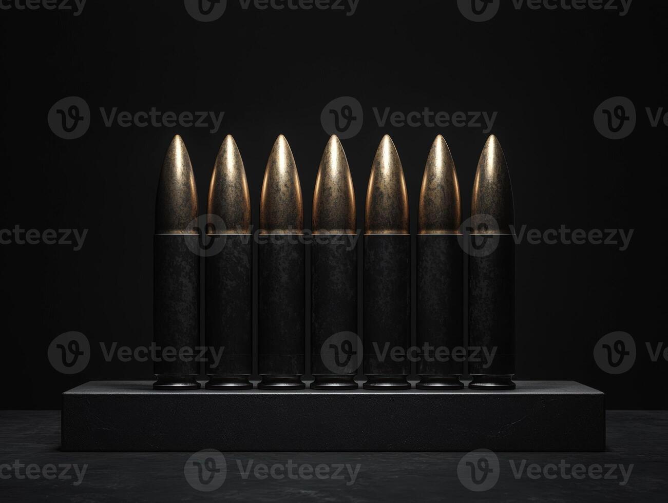 Seven bullets stand in a row on a platform photo