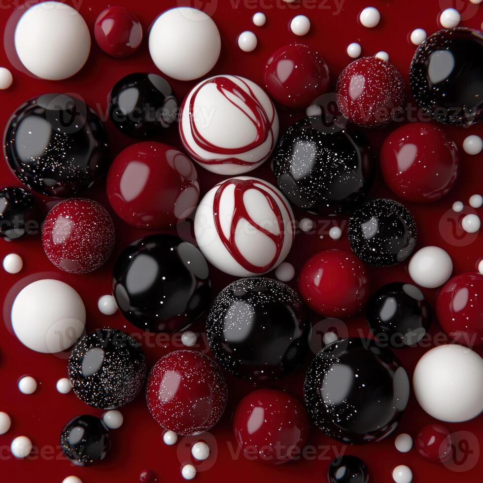 Elegant array of glossy spheres on a red surface photo