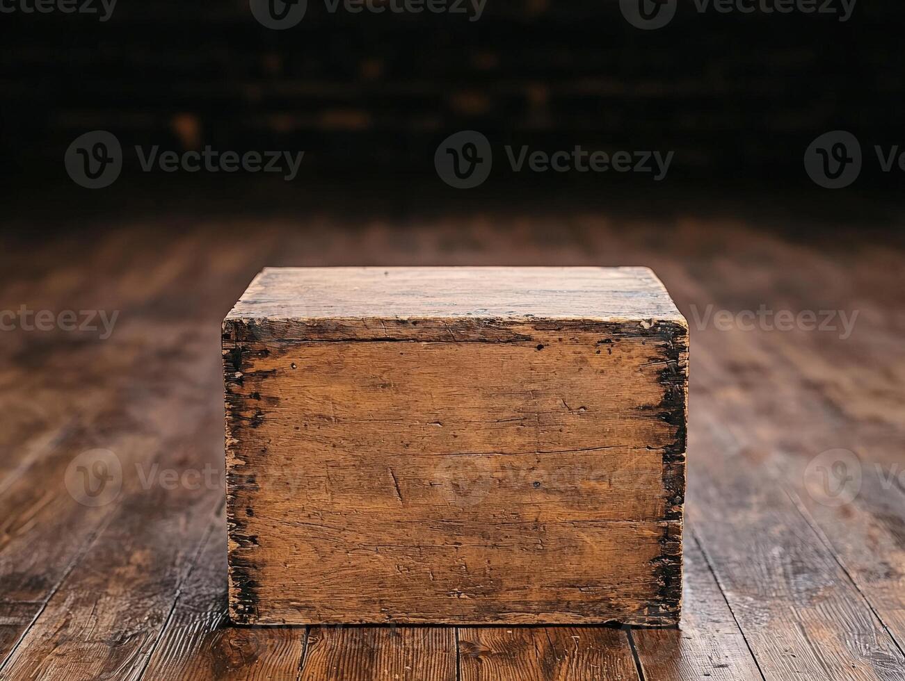 Rustic wooden box on a weathered wood floor photo