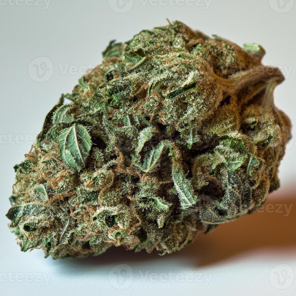 Macro shot of a vibrant green cannabis bud photo