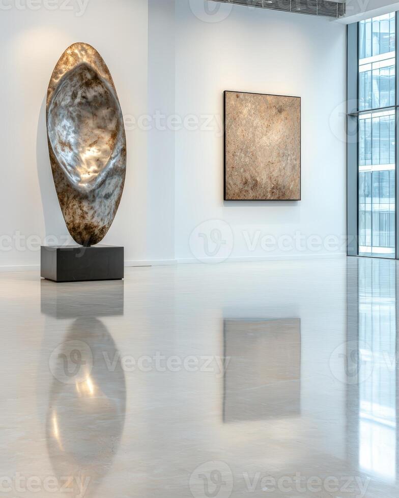 Modern art gallery featuring sculpture and painting photo