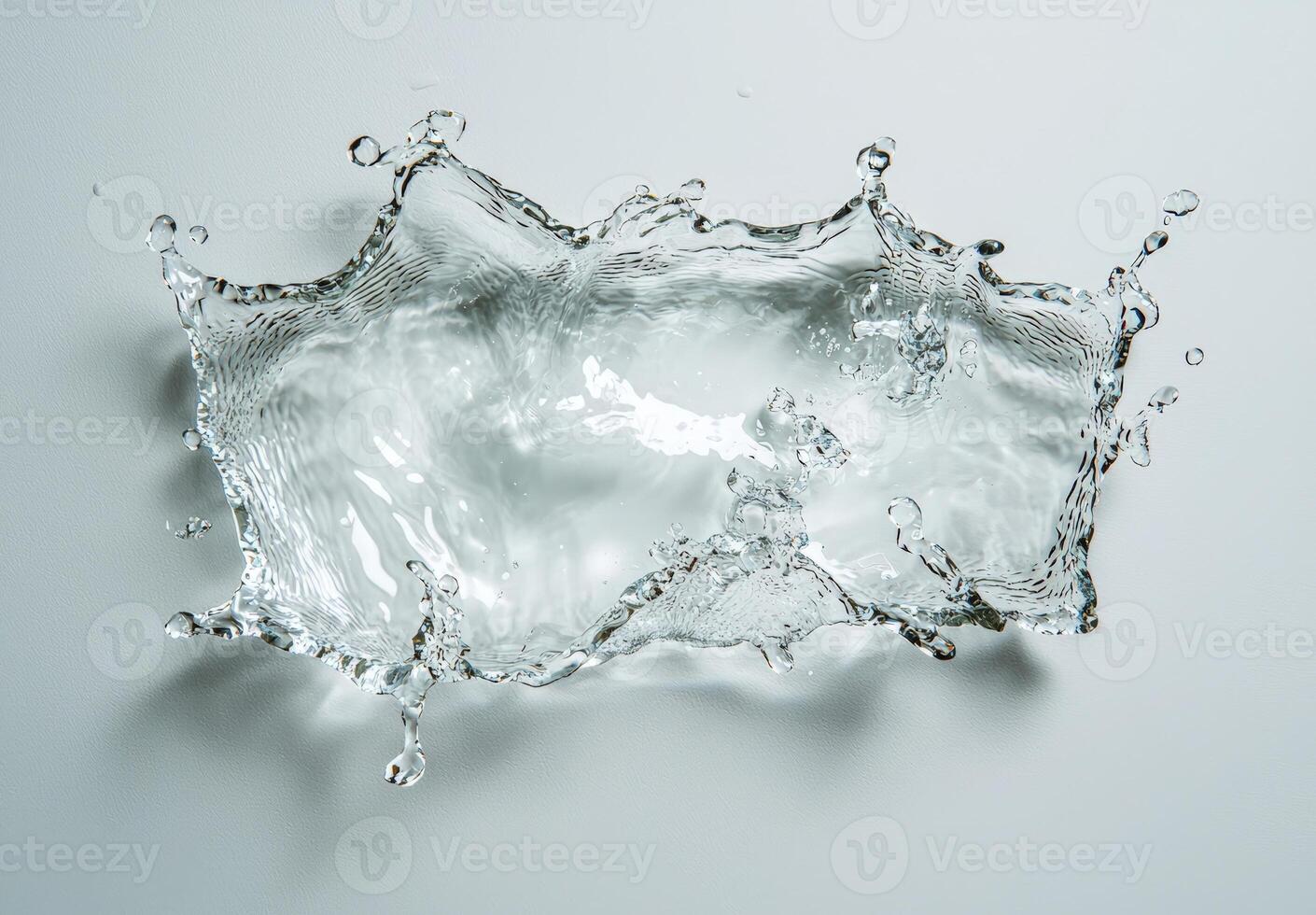 Dynamic water splash with droplets on a light background photo