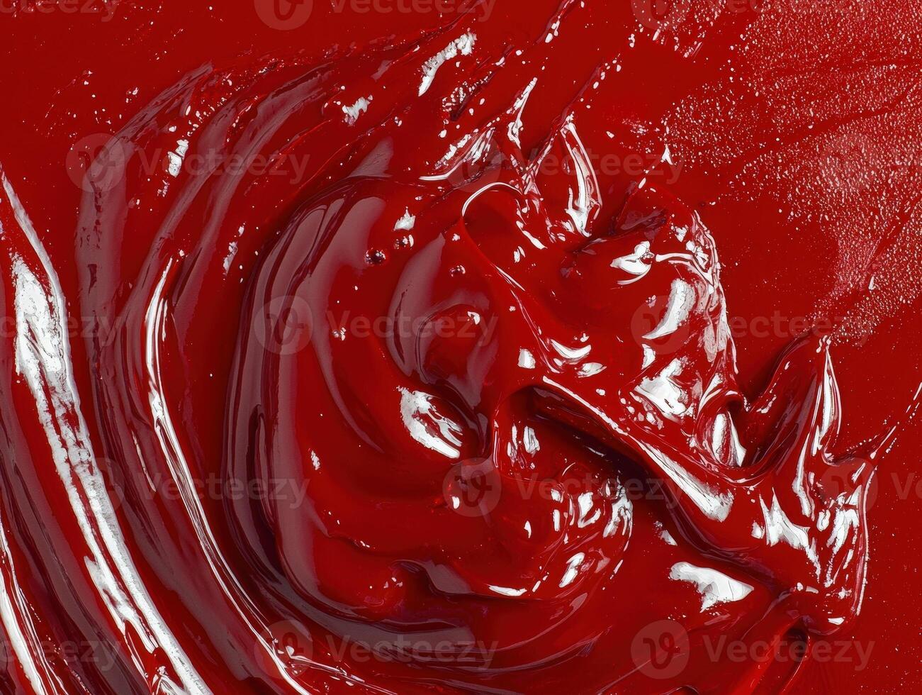 Luminous texture of thick, vibrant red paint swirls photo