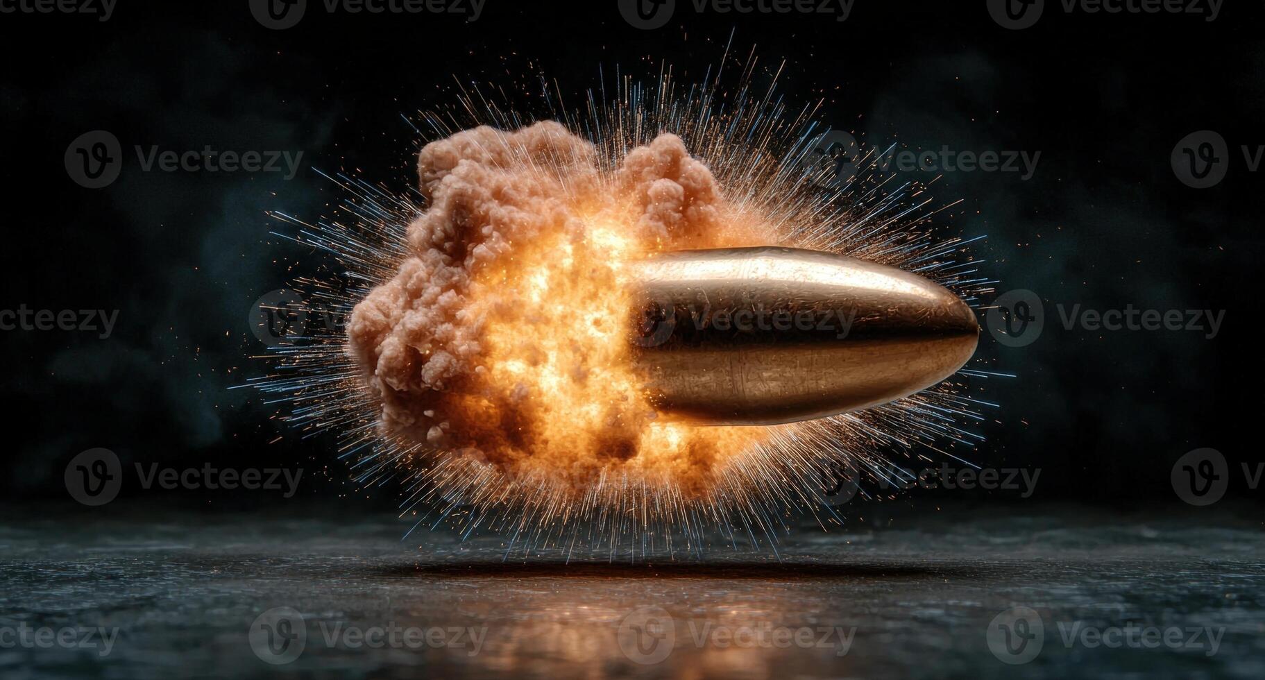 High speed bullet pierces through fiery explosion with sparks photo