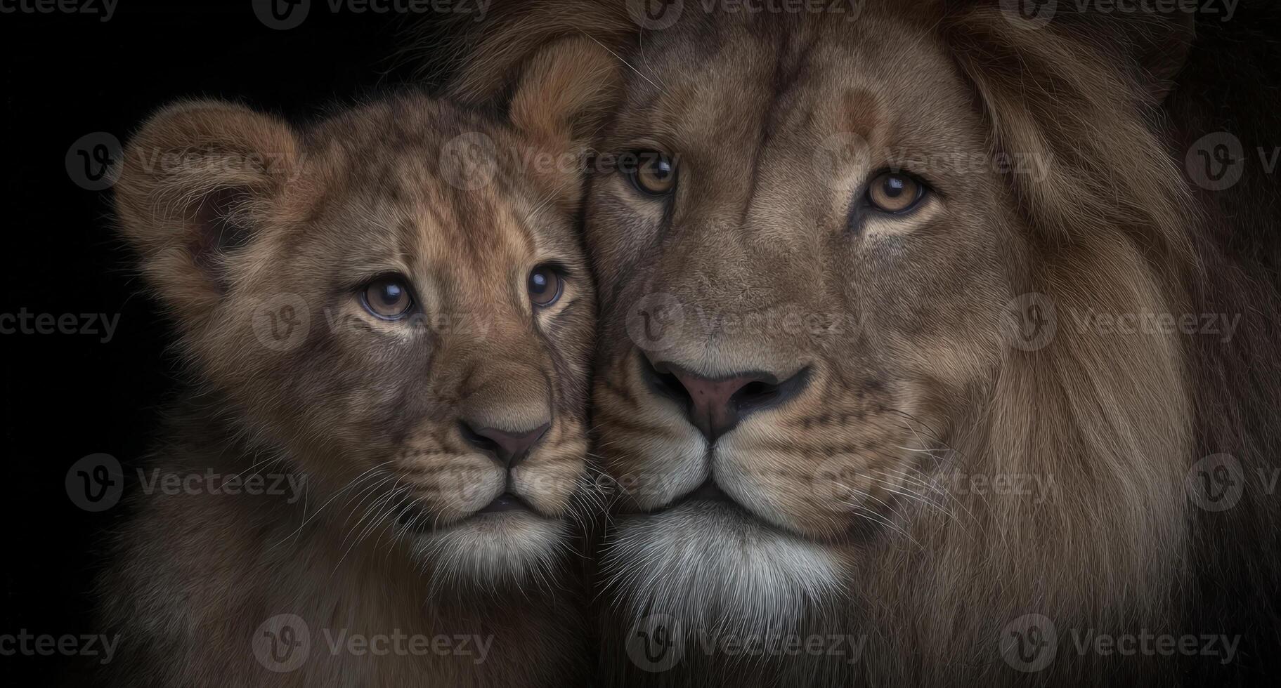 Lion and cub portrait displaying familial love and connection photo