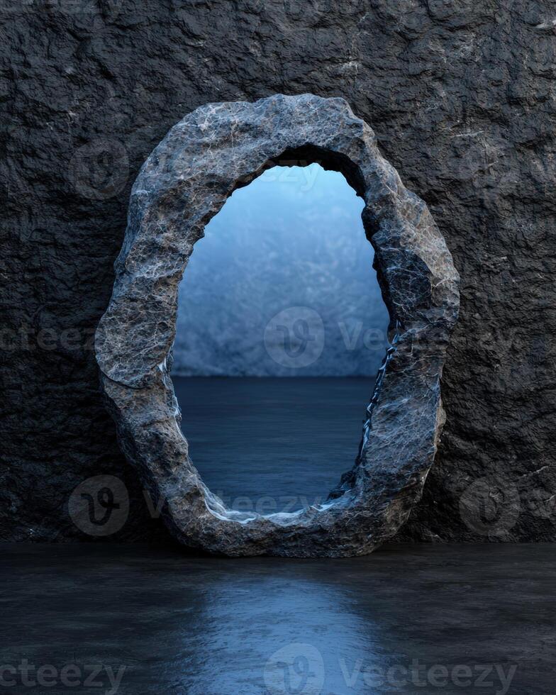 Mysterious stone portal with a blue glow in the background photo