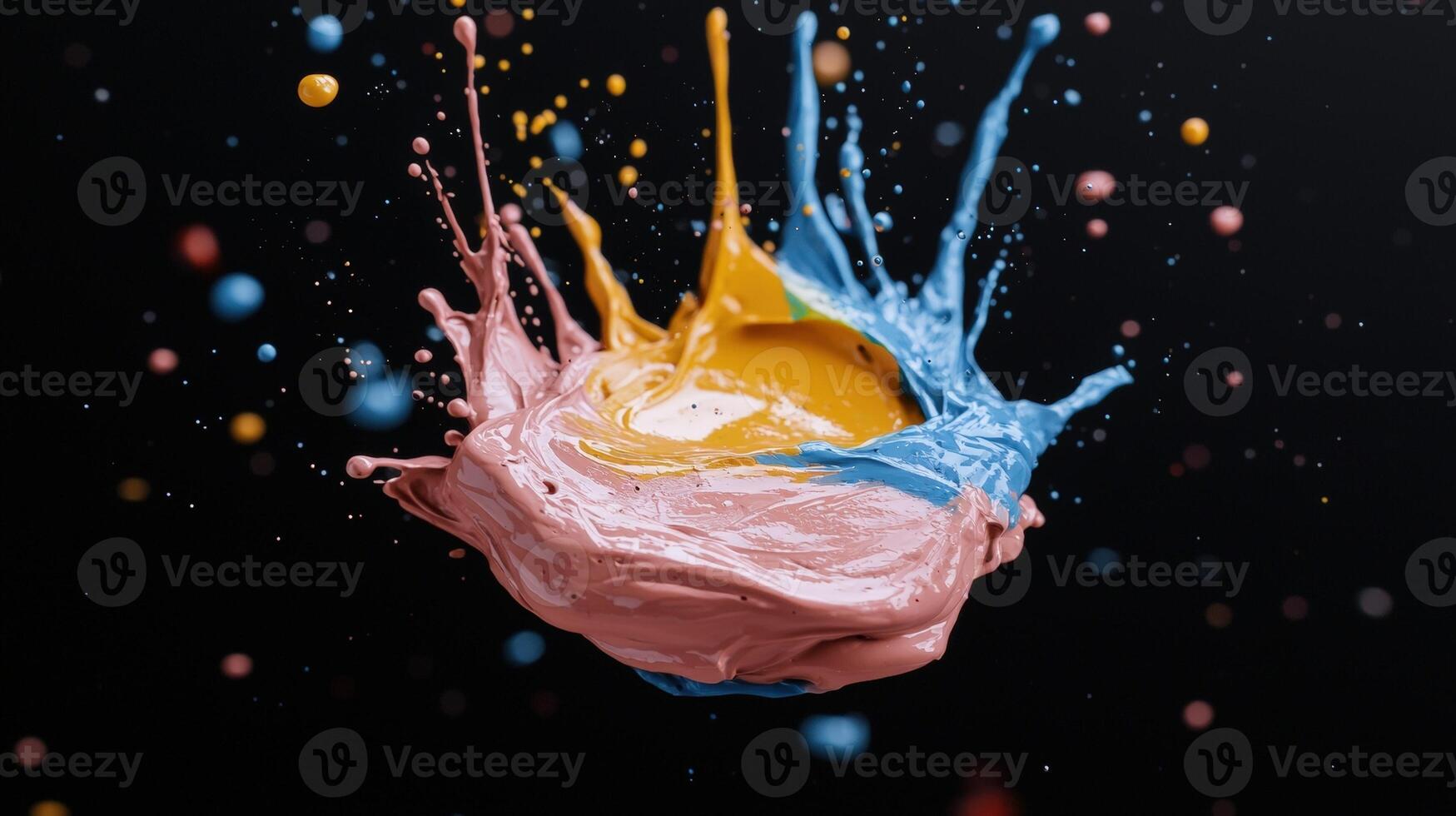 Colorful paint explosion with dynamic drips and splashes photo