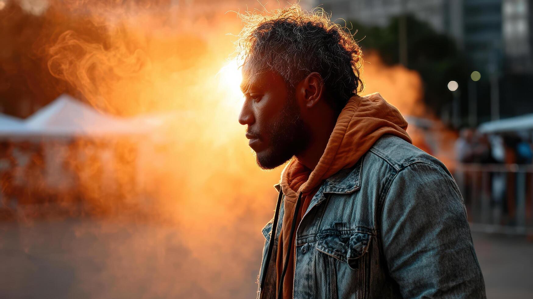 silhouette of person against vibrant orange backdrop, creating dramatic atmosphere photo