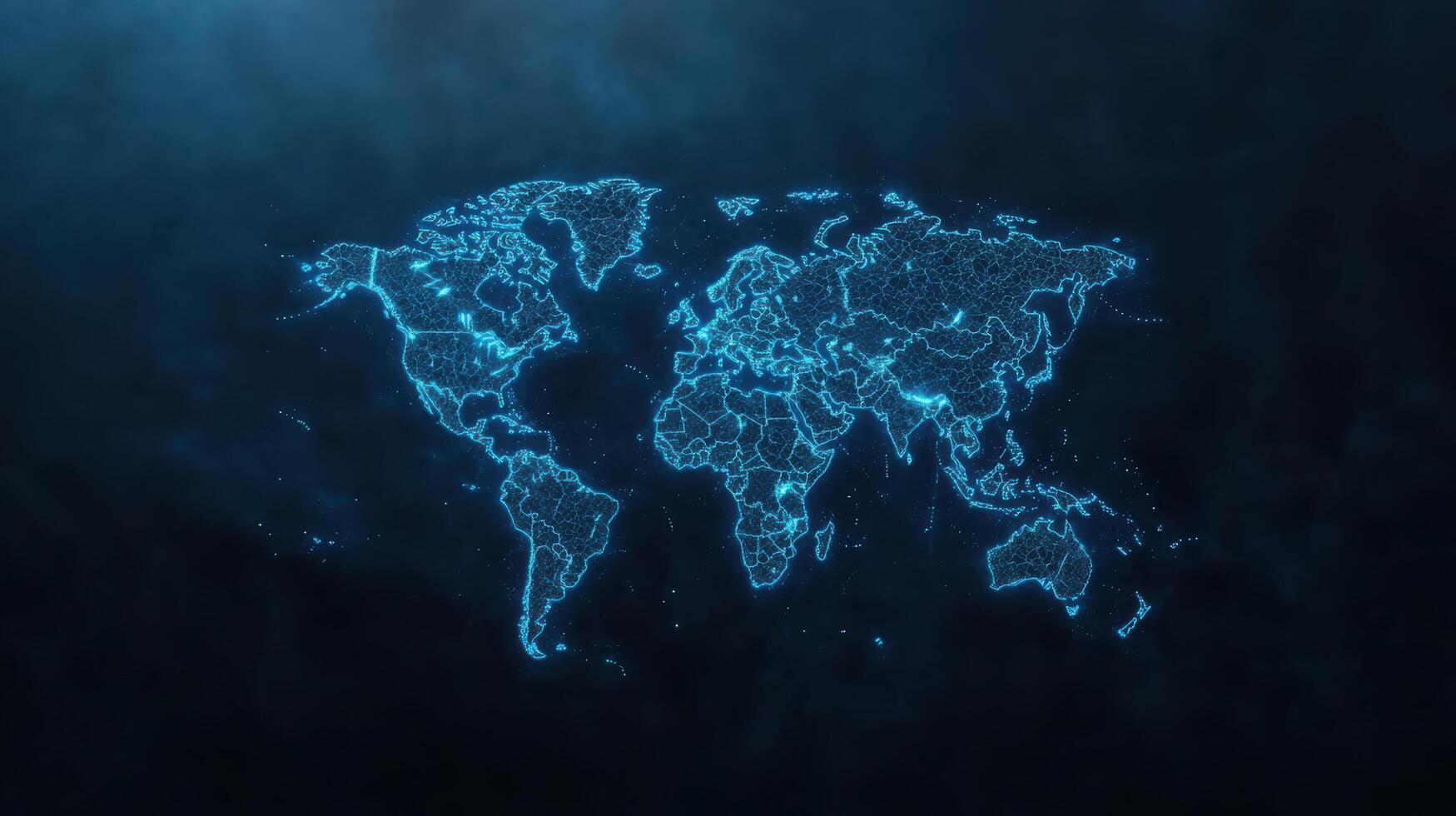 glowing world map with blue lines and dots against dark background creates futuristic atmosphere photo
