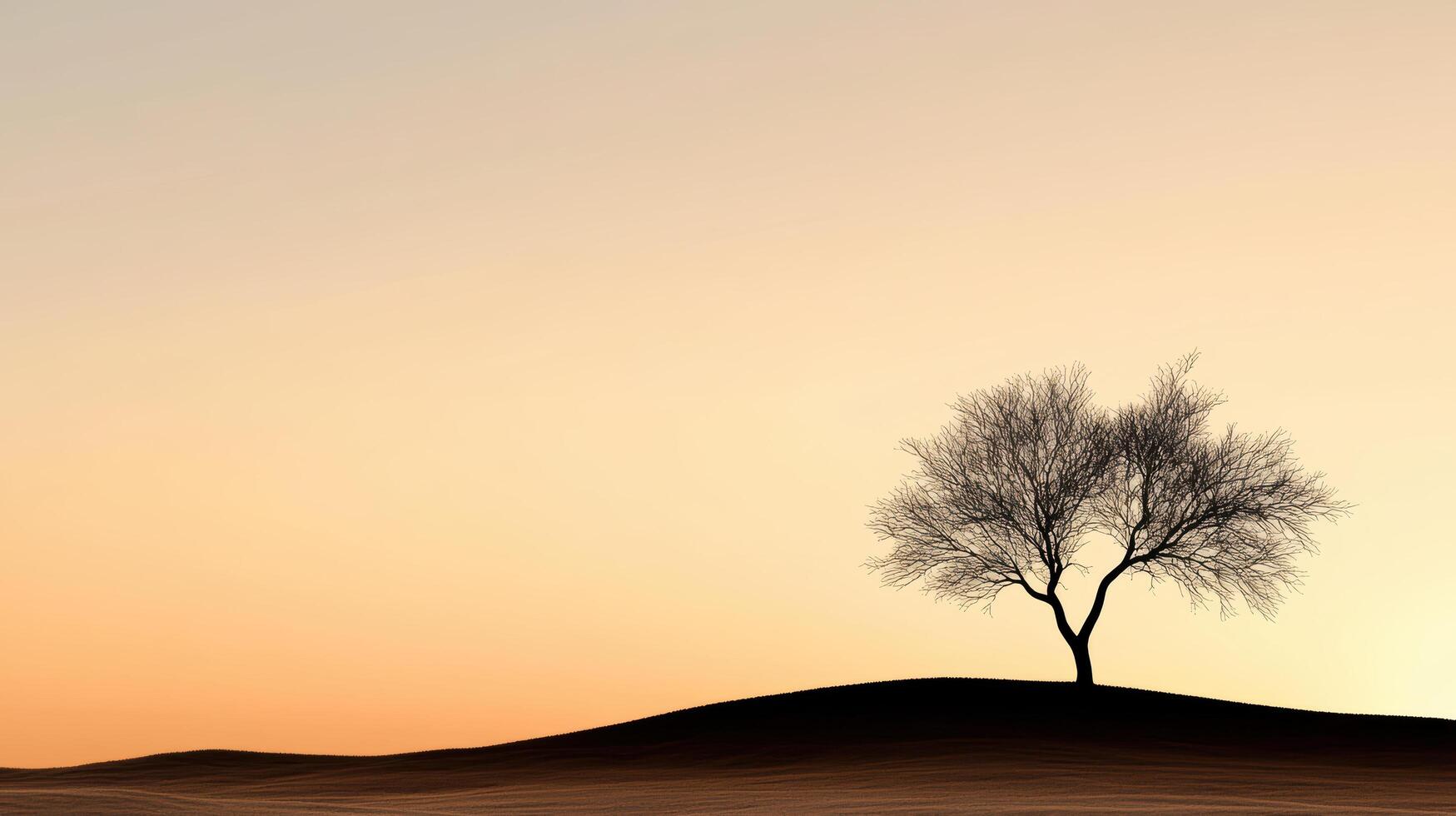 Lonely tree on grassy hill silhouetted against glowing sunset sky, evoking tranquility photo