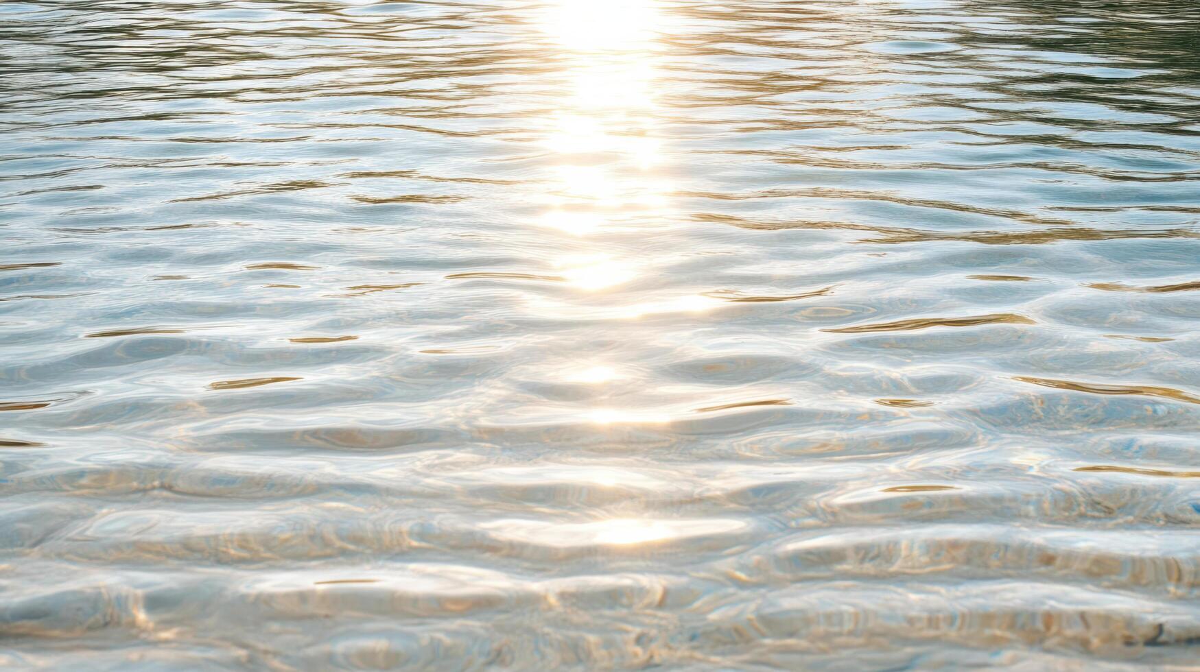 Glistening water surface reflects sunlight, creating serene and tranquil atmosphere photo