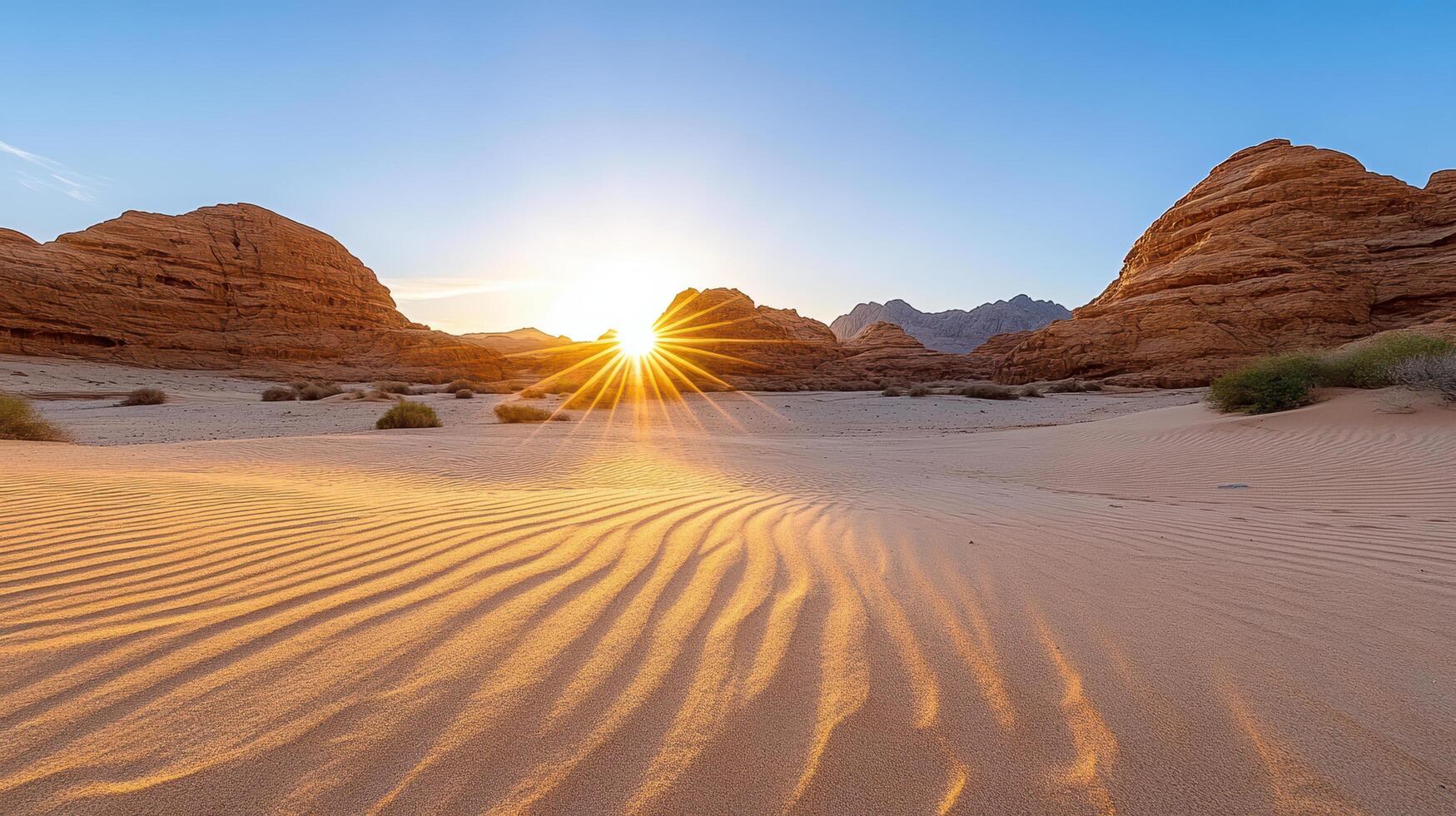 The sun rises over the desert in wadi rum, jordan photo