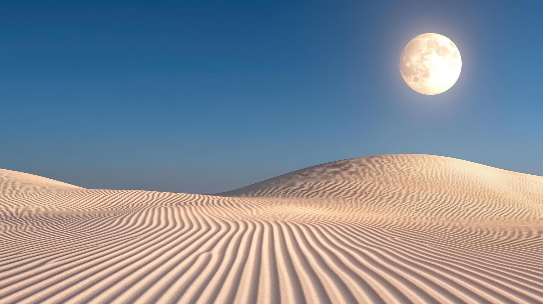 serene desert landscape features soft, glowing sand dunes under bright moon photo