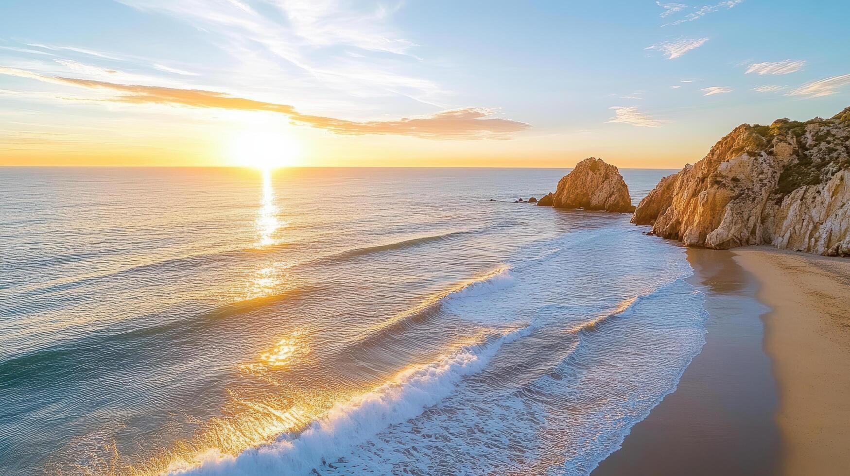 The sun sets over the ocean and beach in cabo san lucas, mexico photo