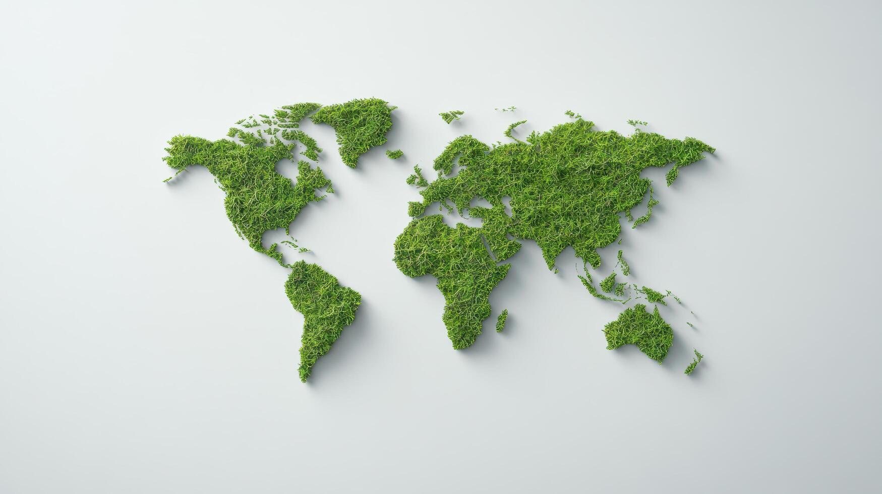 Green world map made of grass on white background 3d illustration photo