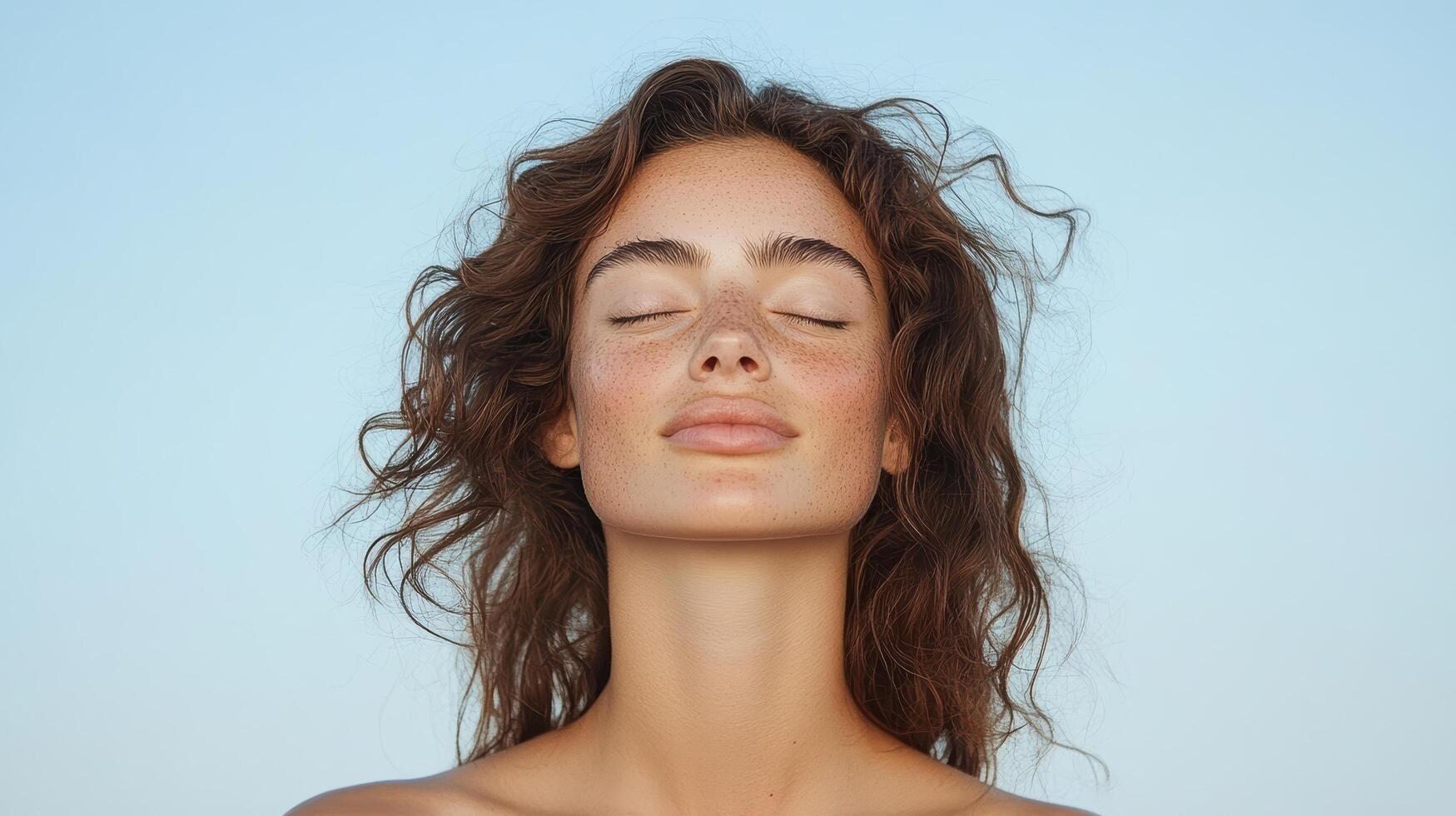 A woman with her eyes closed and her face open photo