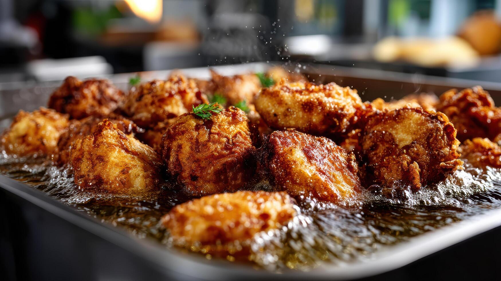 Fried chicken nuggets on a tray photo