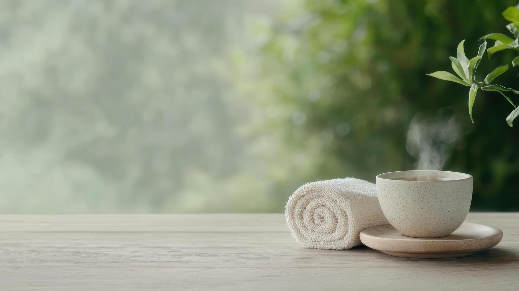 Warm towel, tea, calm focus, morning ritual, relaxation photo