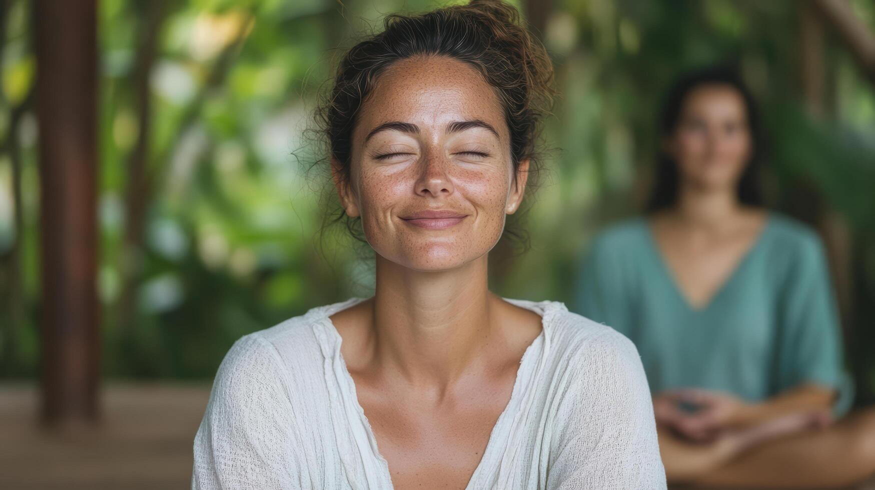 A woman meditating in a yoga class photo