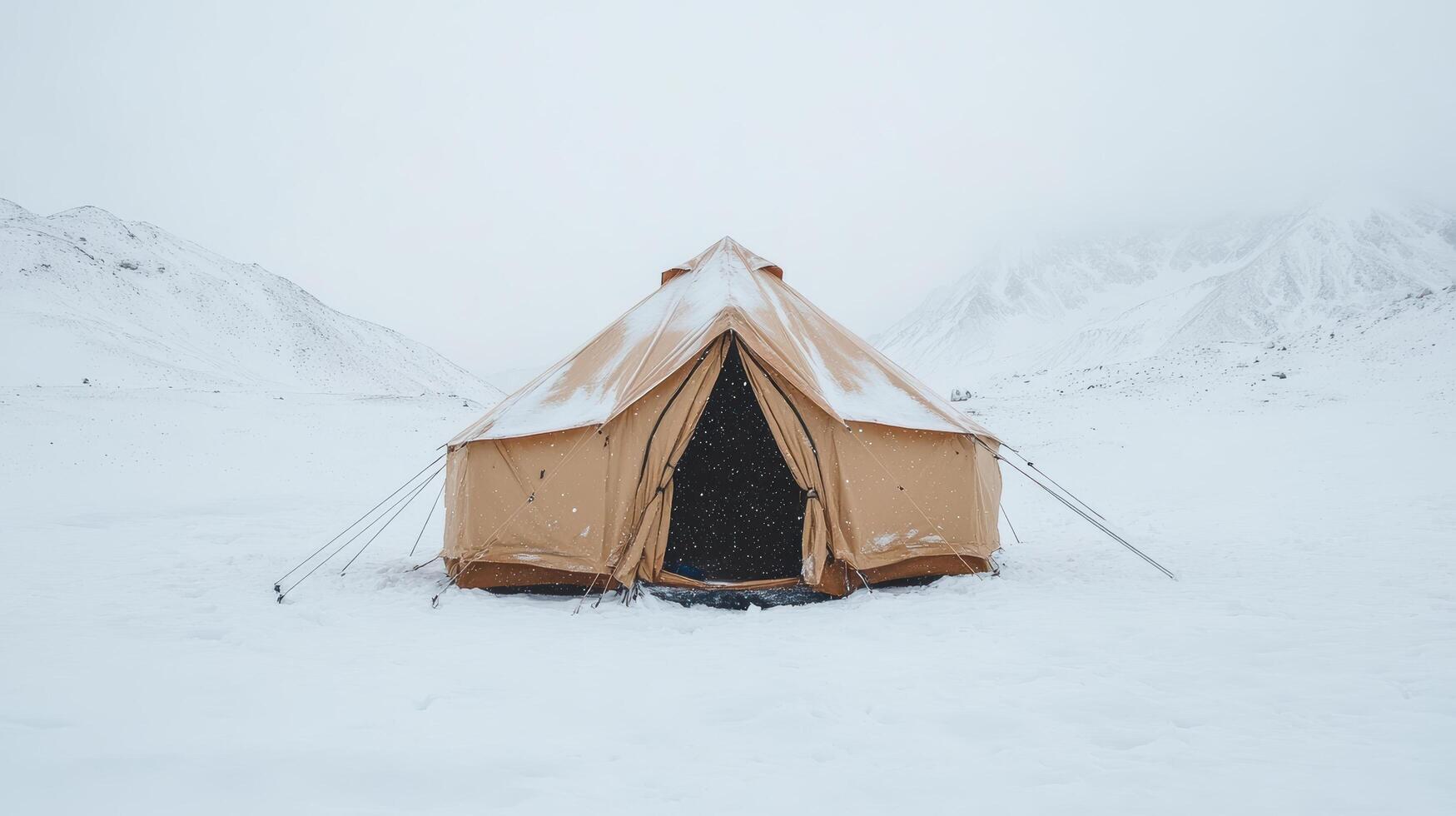 A tent is set up in the snow photo