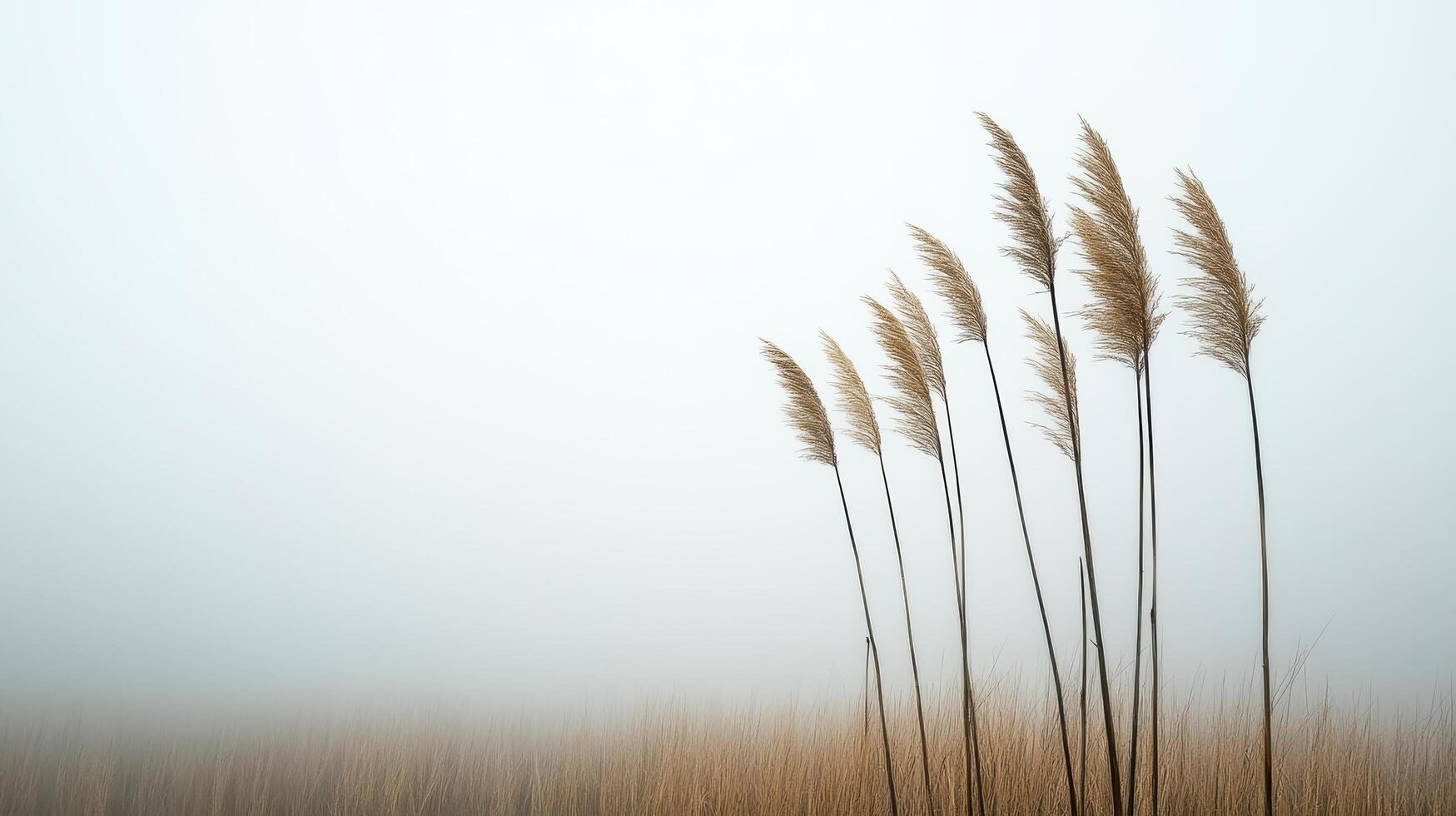 Tall grasses in the fog on a foggy day photo