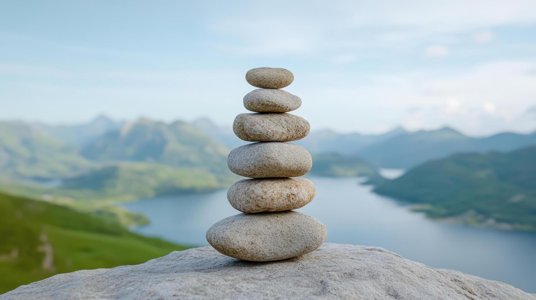 A stack of stones on top of a mountain photo