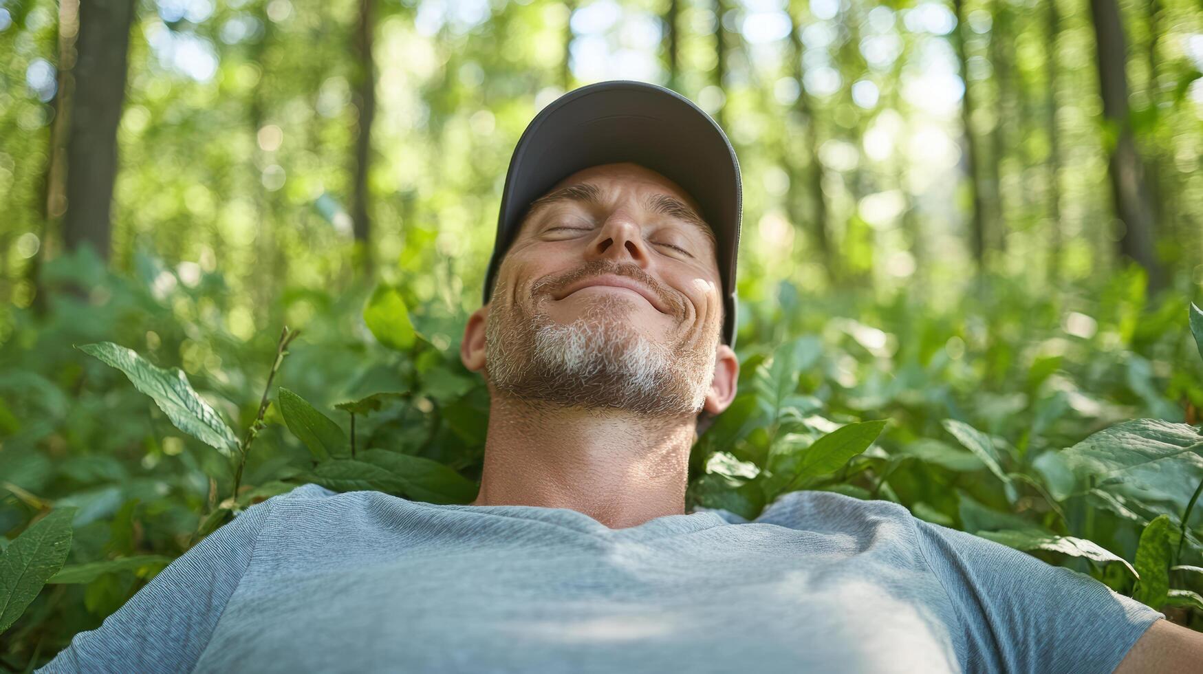 A man is smiling in the woods photo