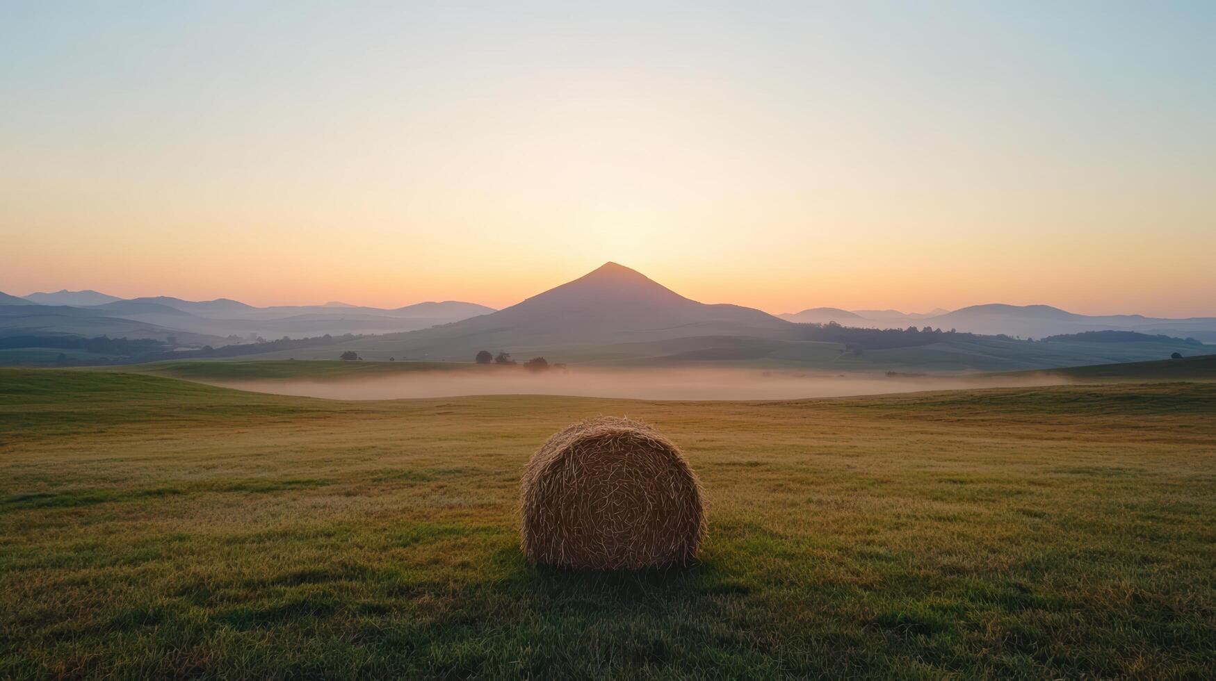 Hay bale in the field at sunrise photo