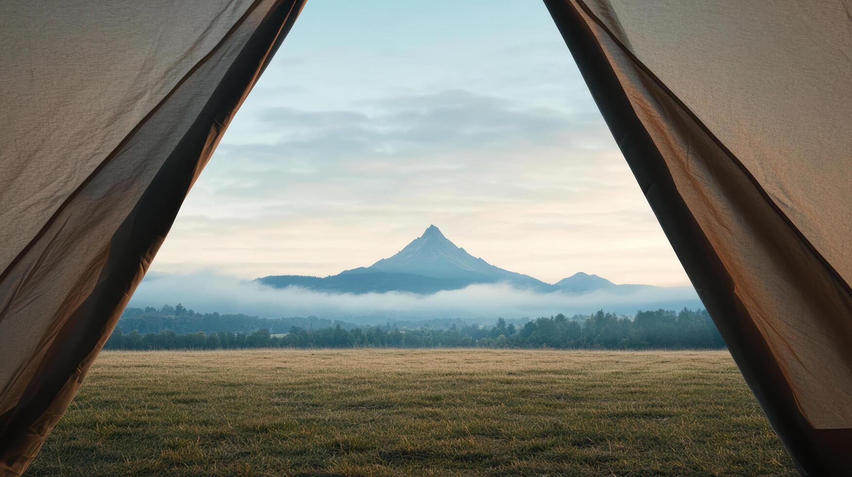 A view of a mountain through a tent photo