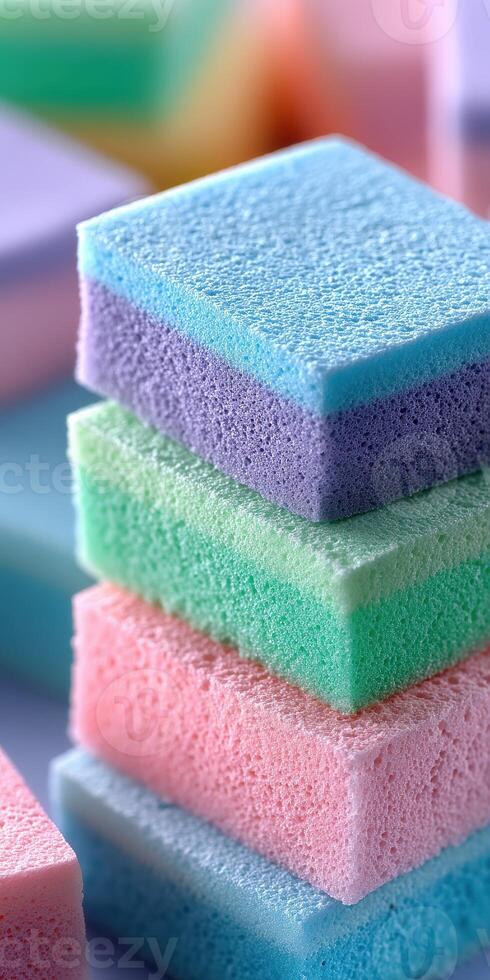 Soft and colorful Japanese bread cake stacked beautifully photo